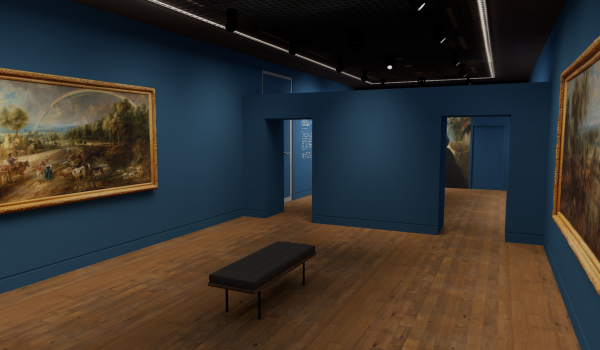 Rubens' great landscapes hung on opposite walls in a blue room