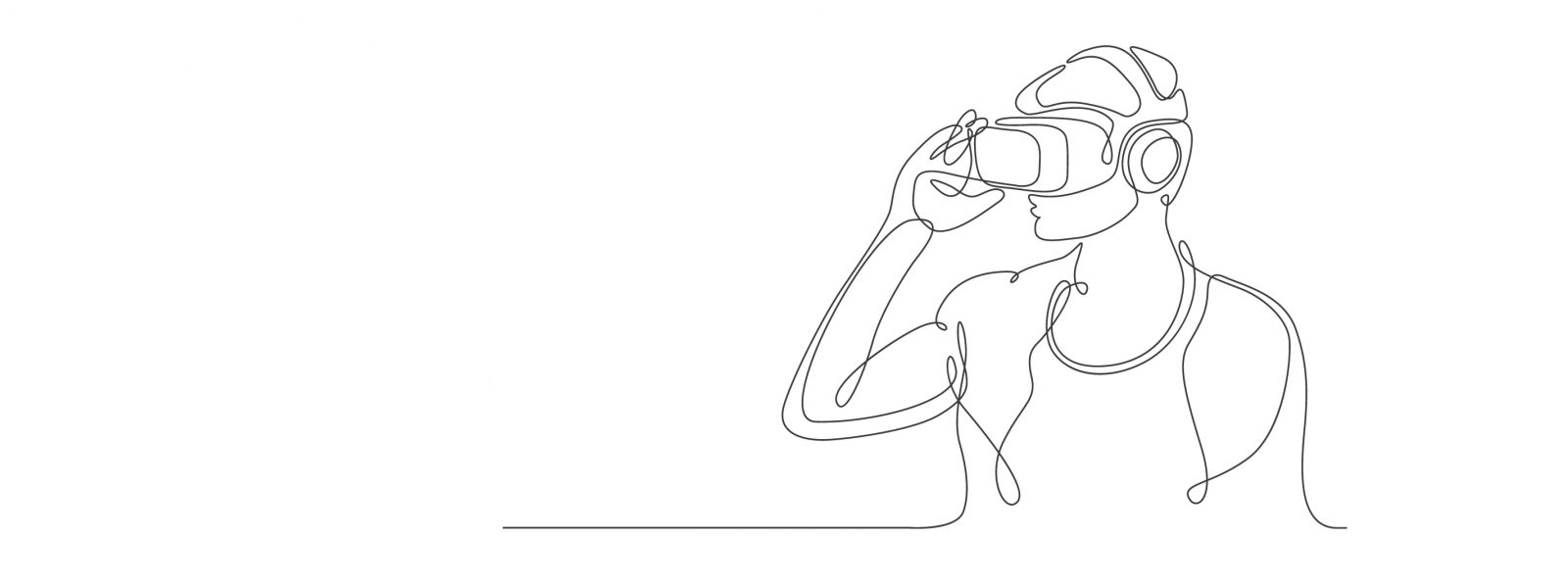 Line drawing of a person wearing a VR headset